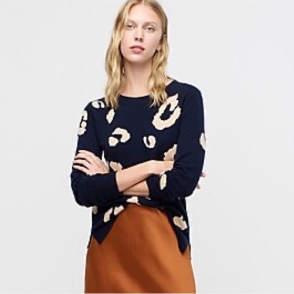 J. Crew 100% cashmere everyday blue leopard print sweater XXS